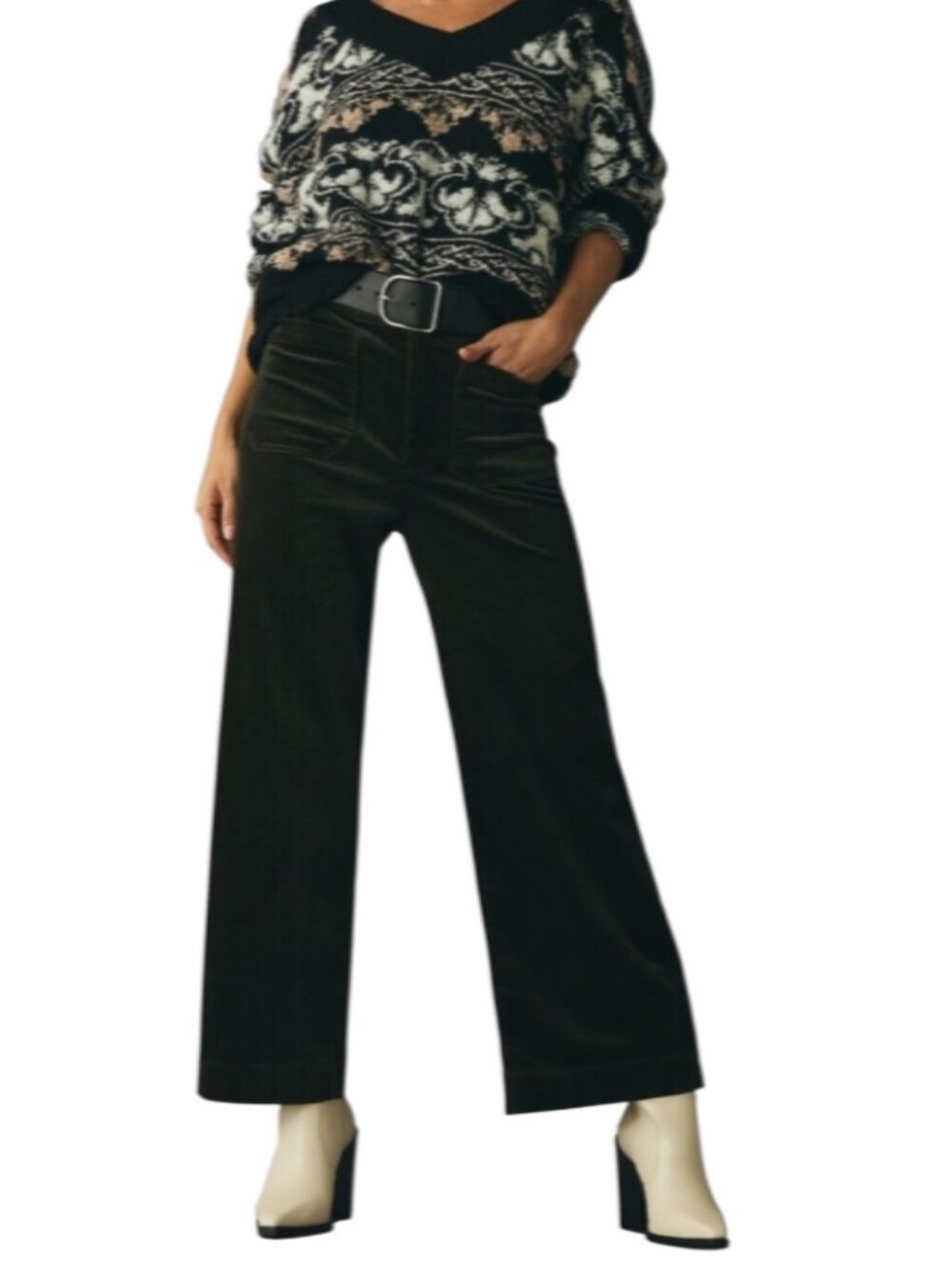 Maeve Anthropologie The Colette High-Rise Wide-Leg Corduroy Pants-Dark Green